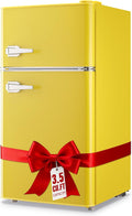 WANAI 2 Door 2 Handle Mini Refrigerator with Freezer-on-top, Spacious 3.5 Cubic Feet Capacity Small Fridge with 7-Level Adjustable Thermostat & 2 Removable Shelves Yellow