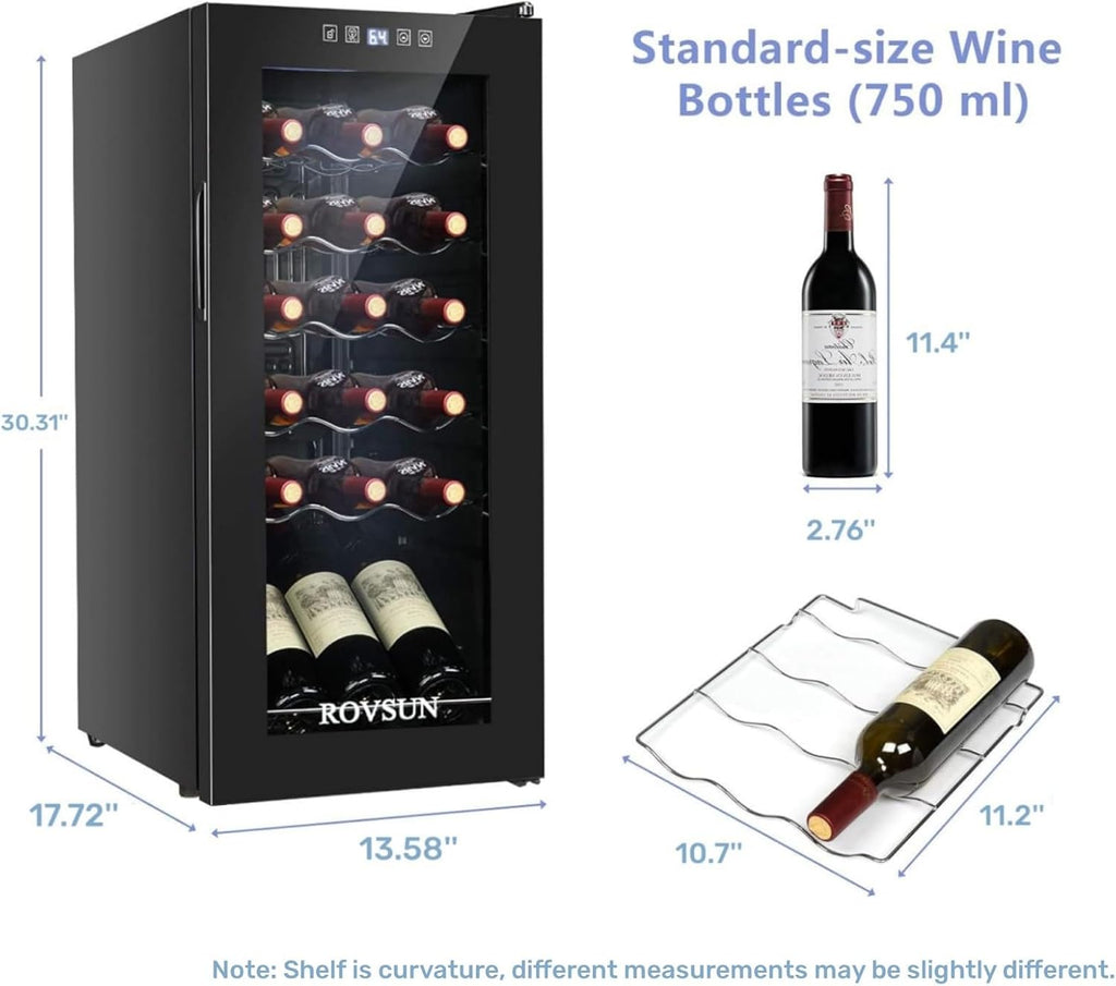 ROVSUN 18 Bottle Wine Fridge, Freestanding Compressor Wine Cooler Refrigerator, Beverage Wine Chiller with Digital Temperature Control & Double-layer Glass Door for Red White Wine, Champagne, Beer