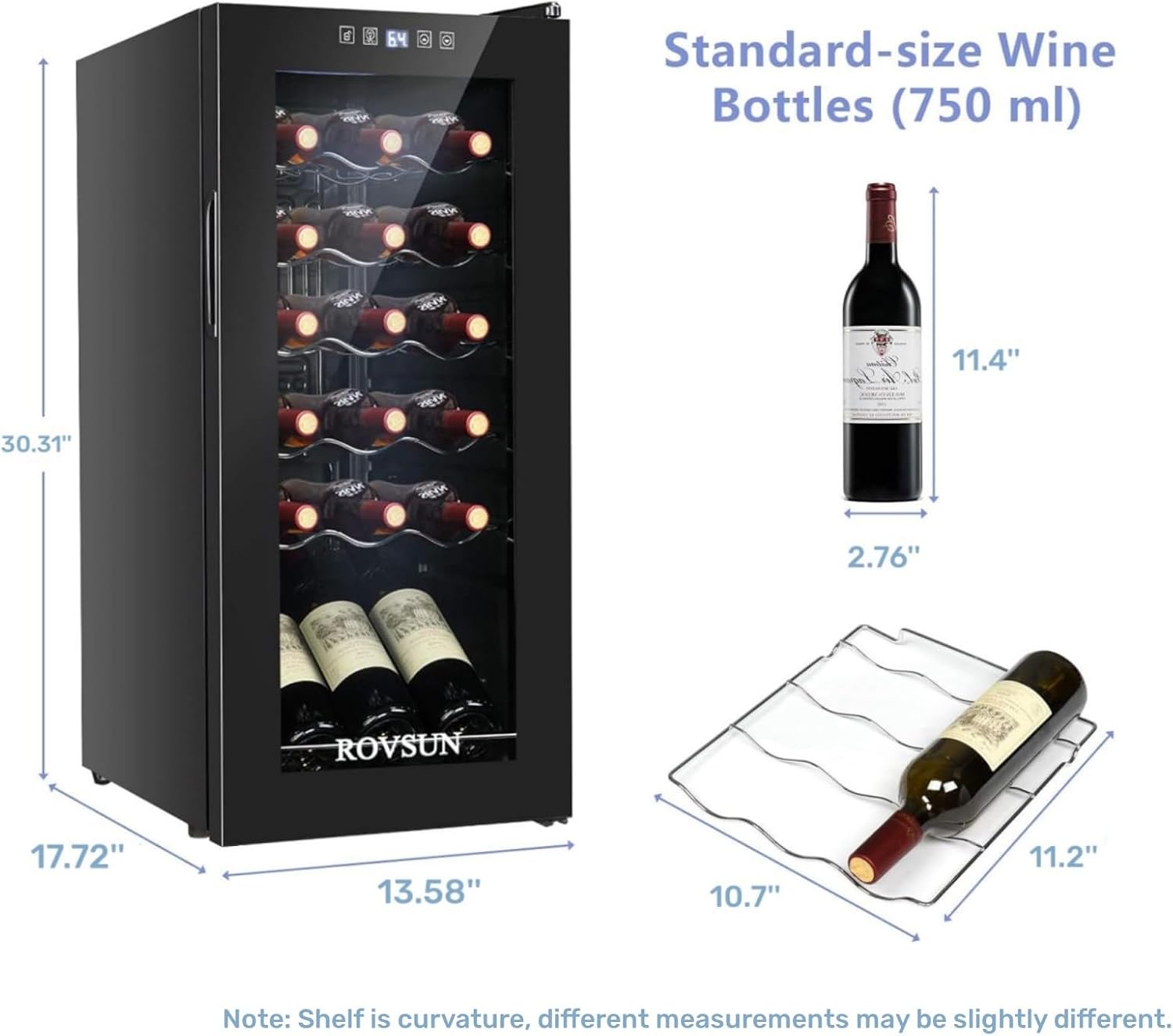 ROVSUN 18 Bottle Wine Fridge, Freestanding Compressor Wine Cooler Refrigerator, Beverage Wine Chiller with Digital Temperature Control & Double-layer Glass Door for Red White Wine, Champagne, Beer