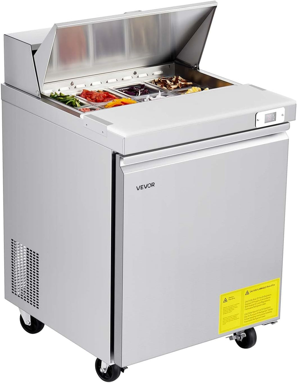 VEVOR Commercial Refrigerator, 28' W Sandwich/Salad Prep Refrigerated Table, Stainless Steel Food Prep Station Fridge with 8 Pan, for Restaurant, Bar, Shop, 7.1 Cu. Ft Refrigerator Single Door, Silver
