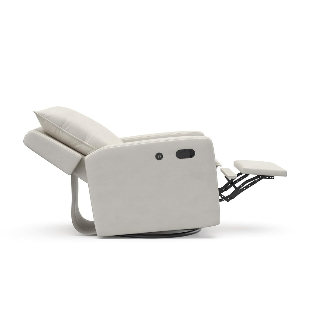 Storkcraft Timeless Reclining Glider (Ivory) -USB Charging Port, 360-Degree Metal Swivel Base, Manual Extending Foot Rest, Supportive Cushions, Durable Fabric