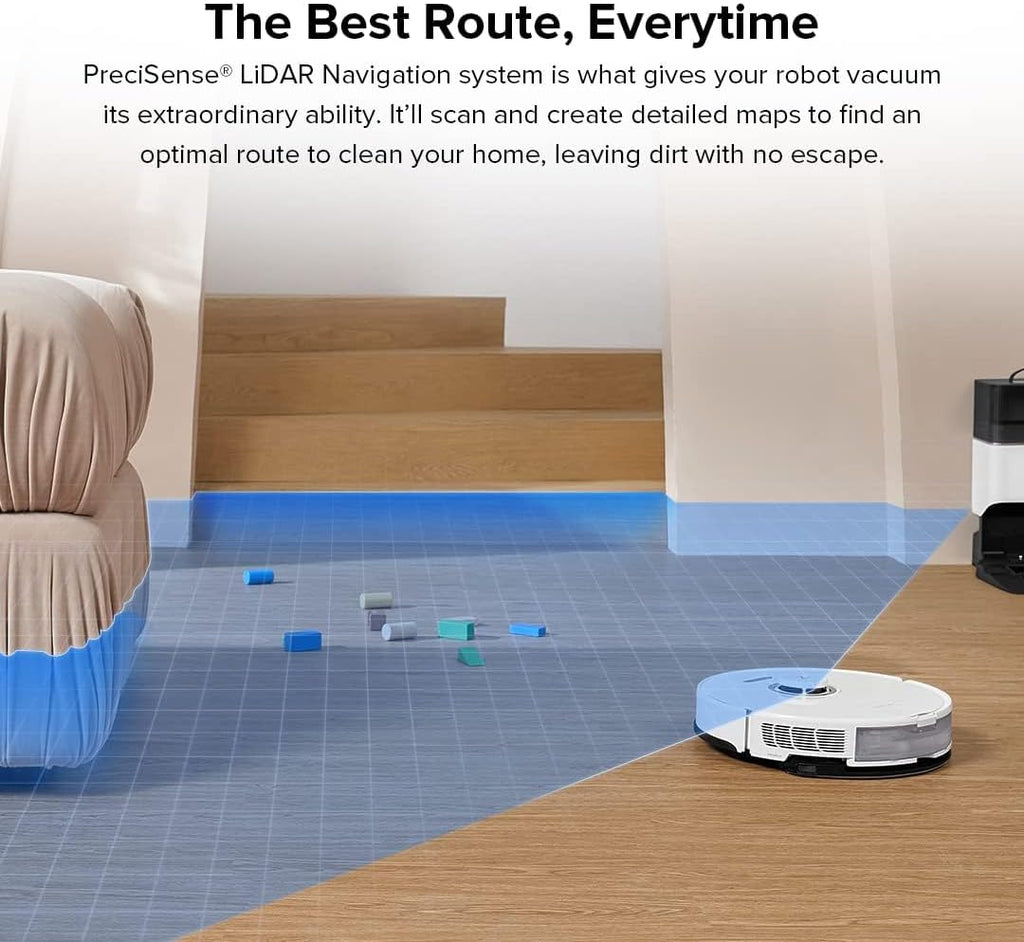 roborock S8+ Robot Vacuum, Sonic Mop with Self-Empty Dock, Stores up to 60-Days of Dust, Auto Lifting Mop, Ultrasonic Carpet Detection, 6000Pa Suction, White (Renewed)