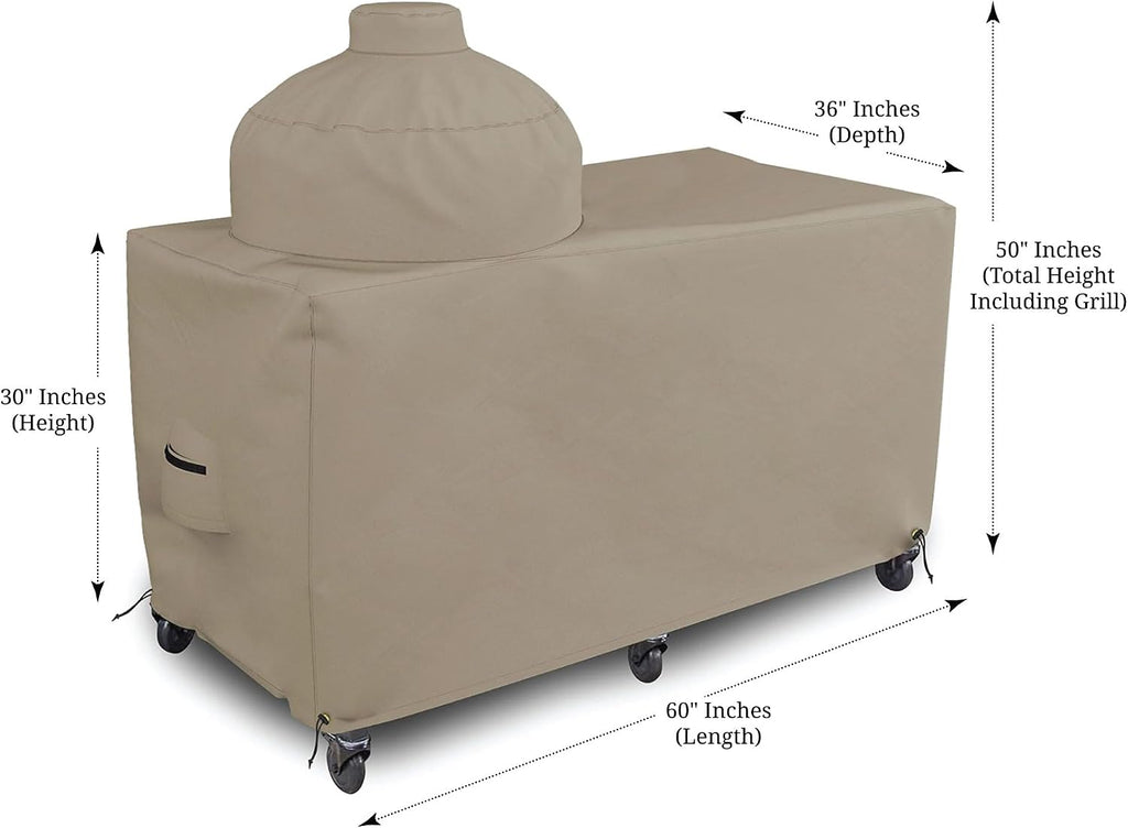 Covers & all Big Egg Grill Cover, 12 Oz Waterproof UV & Weather Resistant, PVC Coated Outdoor Cover with Air Vents & Drawstrings (60' L x 36' D x 50' H, Beige)