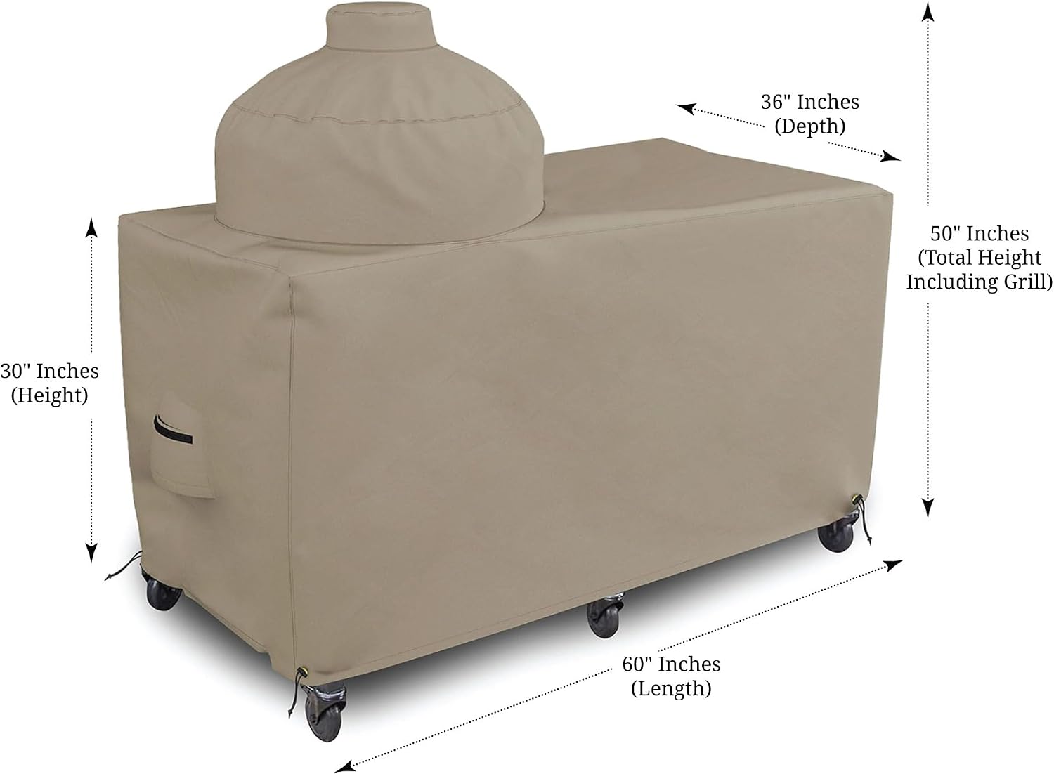 Covers & all Big Egg Grill Cover, 12 Oz Waterproof UV & Weather Resistant, PVC Coated Outdoor Cover with Air Vents & Drawstrings (60' L x 36' D x 50' H, Beige)
