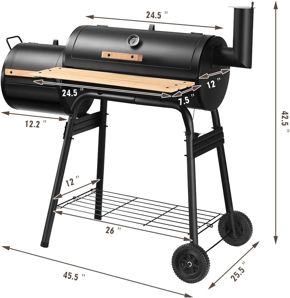 Giantex BBQ Grill Charcoal Barbecue Grill Outdoor Pit Patio Backyard Home Meat Cooker Smoker with Offset Smoker