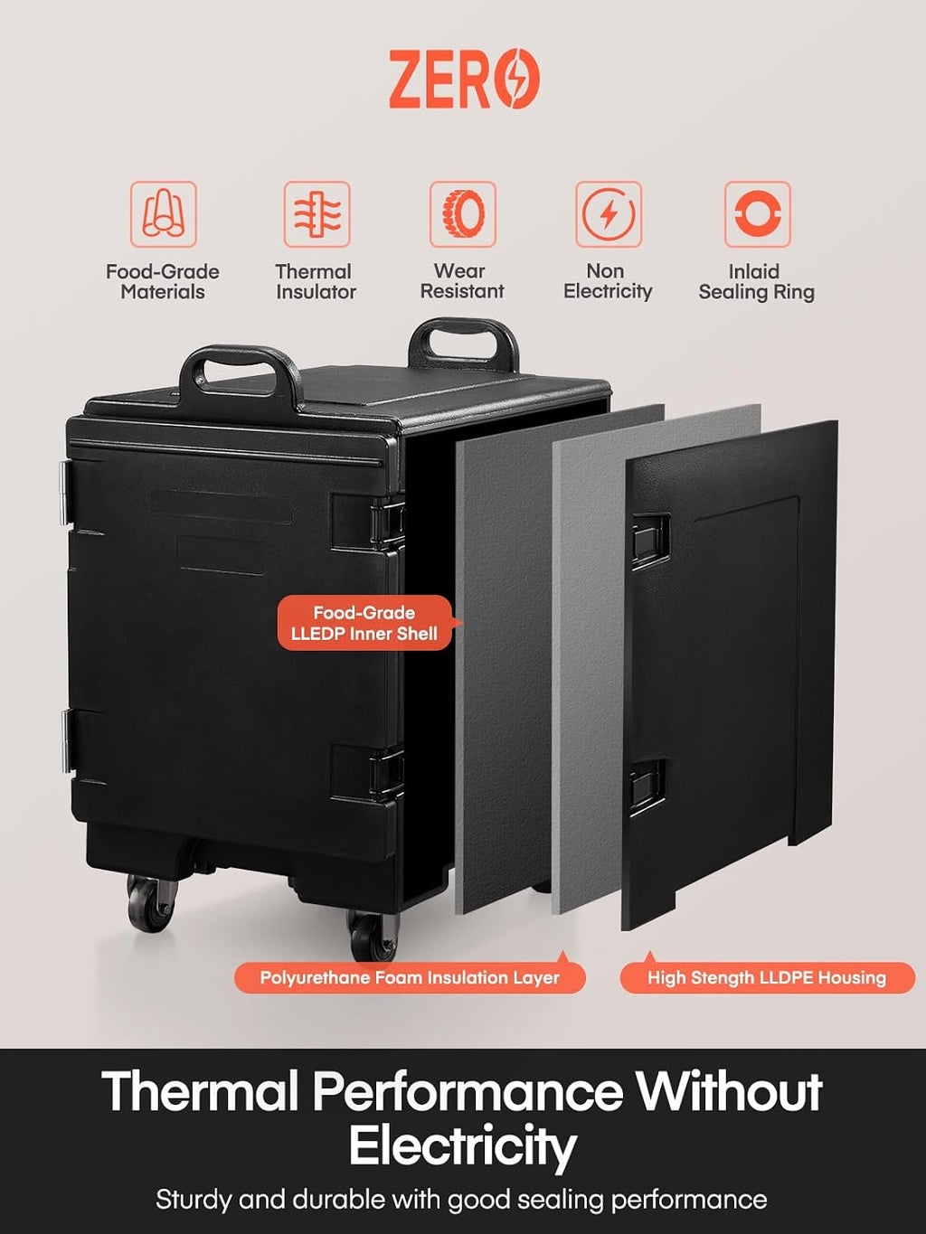 Hot Box for Catering, 82QT Portable Food Warmer w/Wheels, LLDPE Insulated Food Pan Carrier, Food Box Carrier w/Double Buckles, Handles, Stackable Food Warmer Box for Parties Buffet, Restaurant