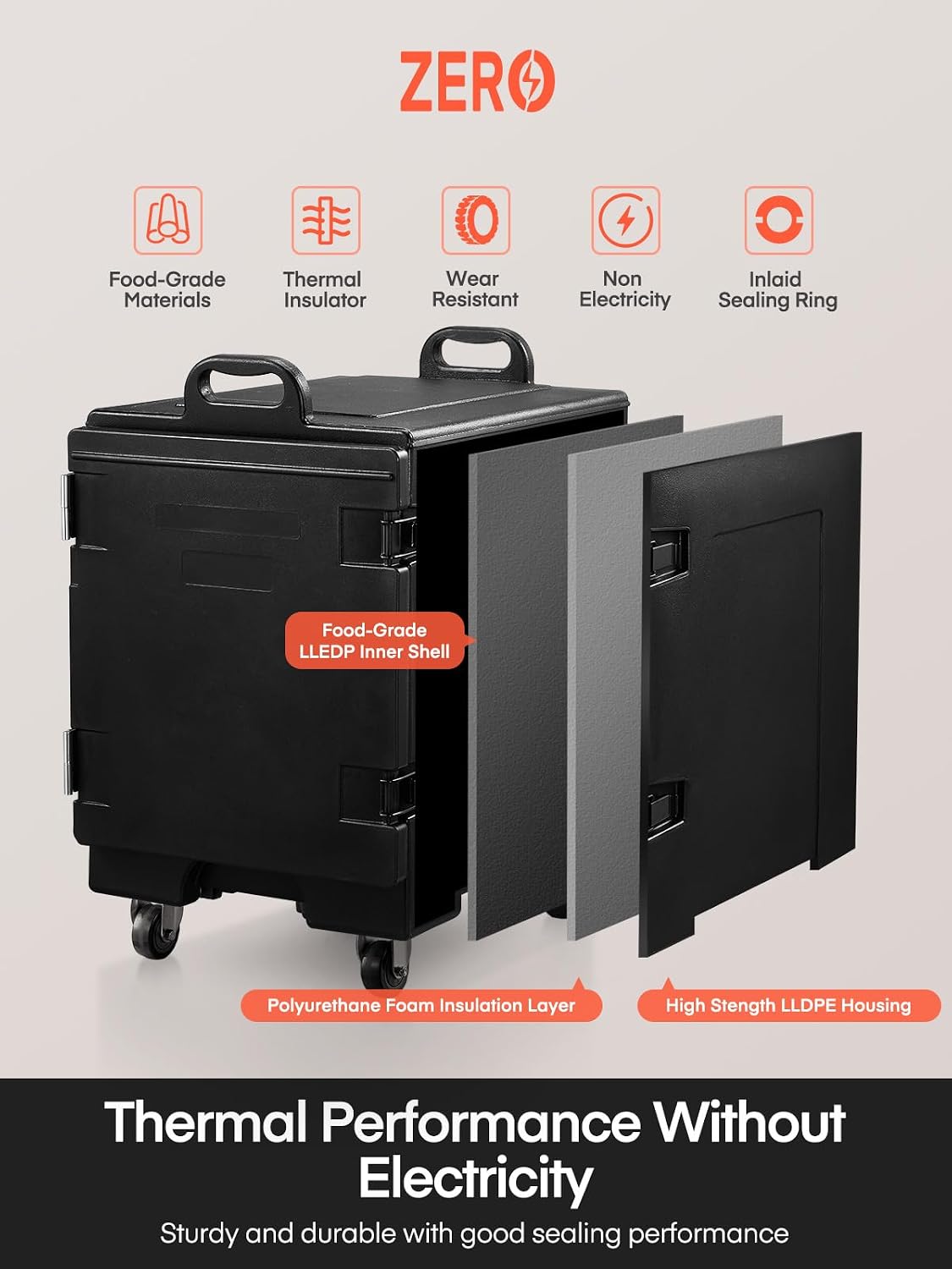 Hot Box for Catering, 82QT Portable Food Warmer w/Wheels, LLDPE Insulated Food Pan Carrier, Food Box Carrier w/Double Buckles, Handles, Stackable Food Warmer Box for Parties Buffet, Restaurant