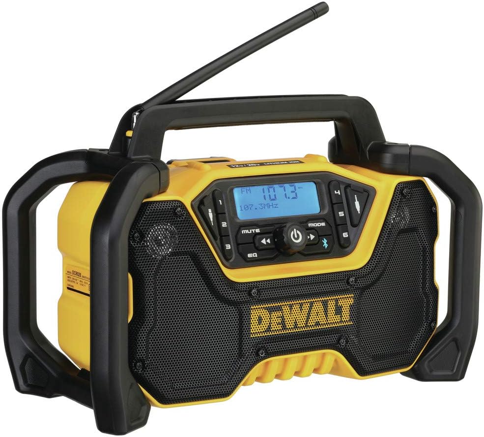 DEWALT 12V/20V MAX Portable Bluetooth Radio, Cordless, 100 ft Range, 3.5' Subwoofers, Jobsite (DCR028B)