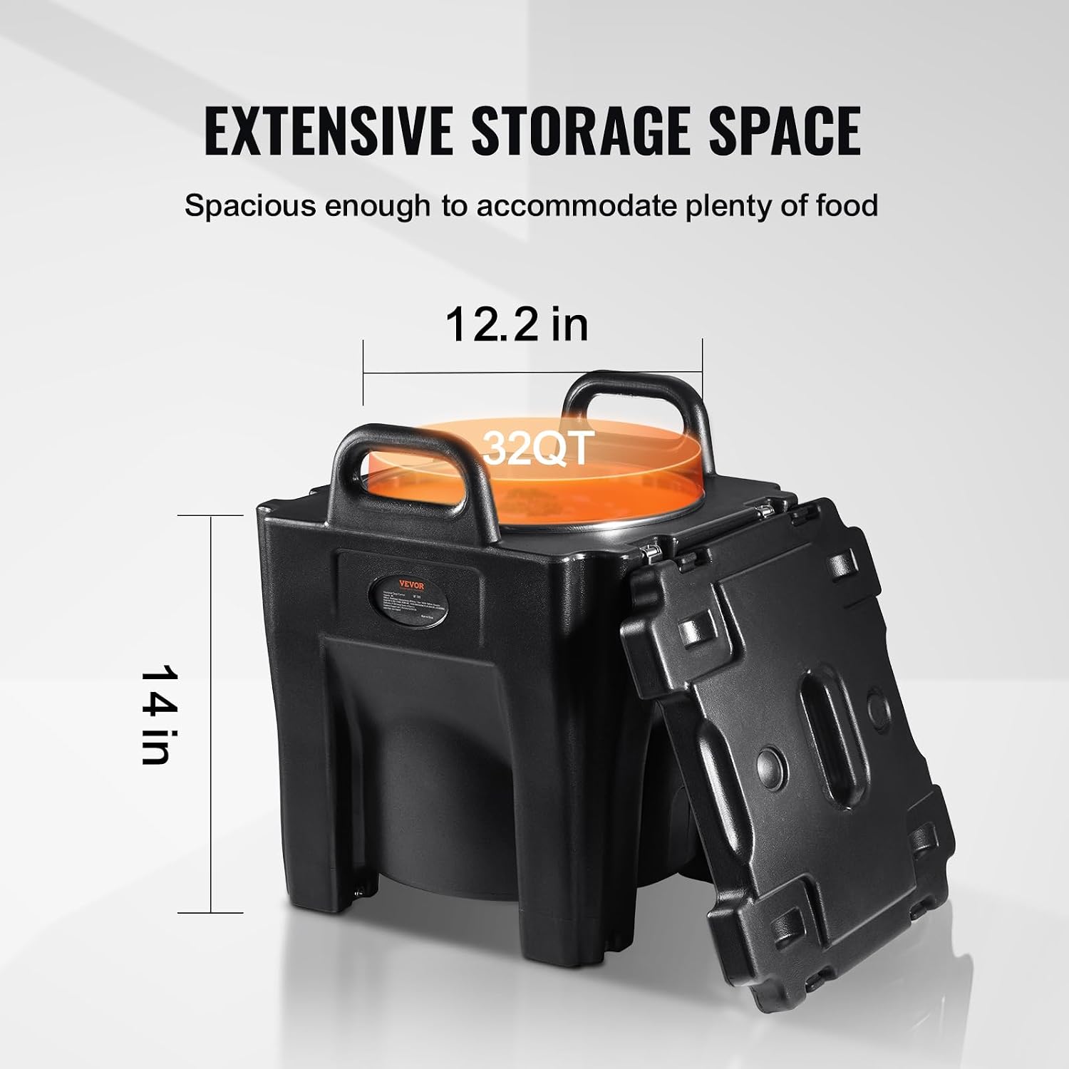 VEVOR Insulated Food Carrier, 32Qt Capacity Stackable Hot Box for Catering w/Stainless Steel Barrel, Top Load LLDPE Food Warmer w/Stationary Base, for Restaurant Canteen, Black