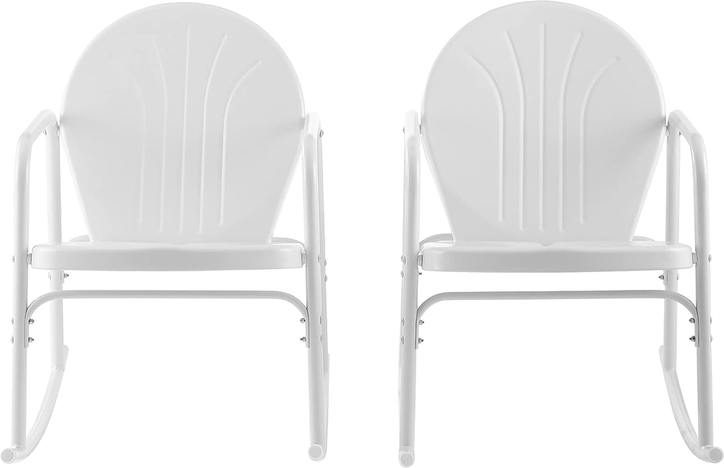 Crosley Furniture Griffith Retro Metal Outdoor Rocking Chairs, Set of 2, for Porch, Deck, Balcony, Backyard, White Gloss
