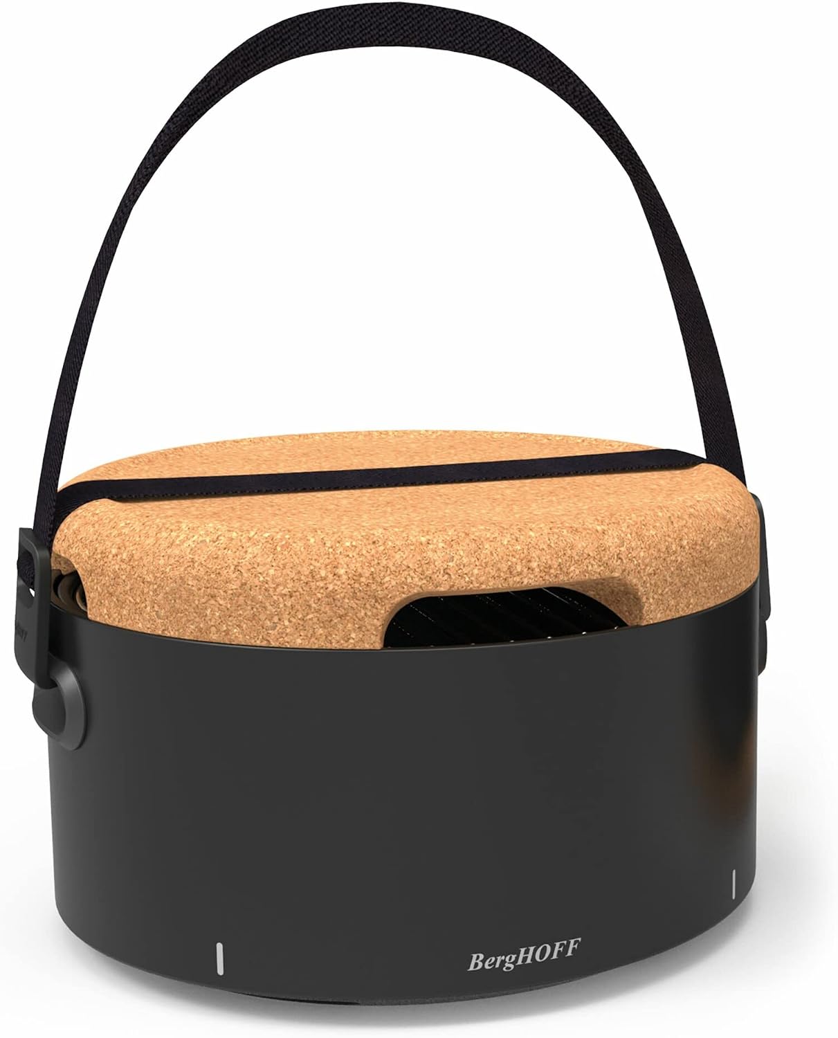 BergHOFF LEO Portable Tabletop BBQ Grill To-go grill with Heat Resistant Base Easy-carry strap & detachable handles, Removable elements, Adjustable airflow, 13.75', Black