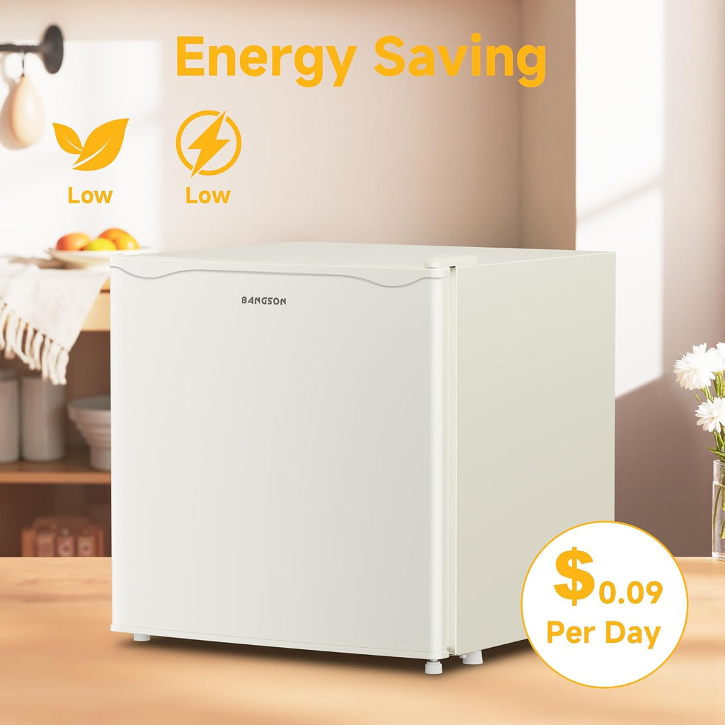 BANGSON 1.7 Cu.Ft Mini Fridge with Freezer, Compact Single Door Refrigerator - Energy Saving, Low Noise - Perfect for Office, Apartment, Dorm, Bedroom,Cream White