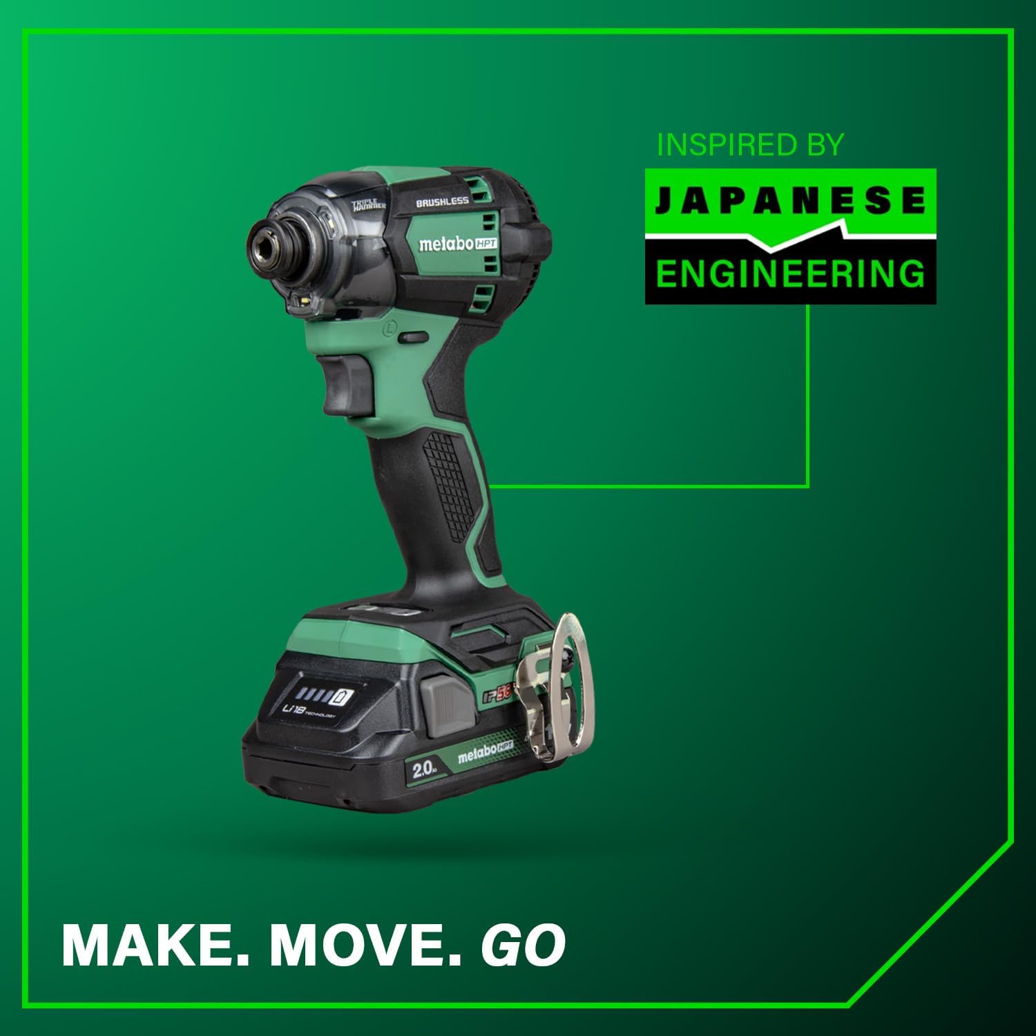 Metabo HPT 18V MultiVolt Cordless Triple Hammer BOLT Impact Driver Set, Power Impact Driver Kit with Case, 2 Lithium-Ion Batteries and Charger, 1/4-Inch Chuck, Compact LightWeight Power Tool, WH18DC