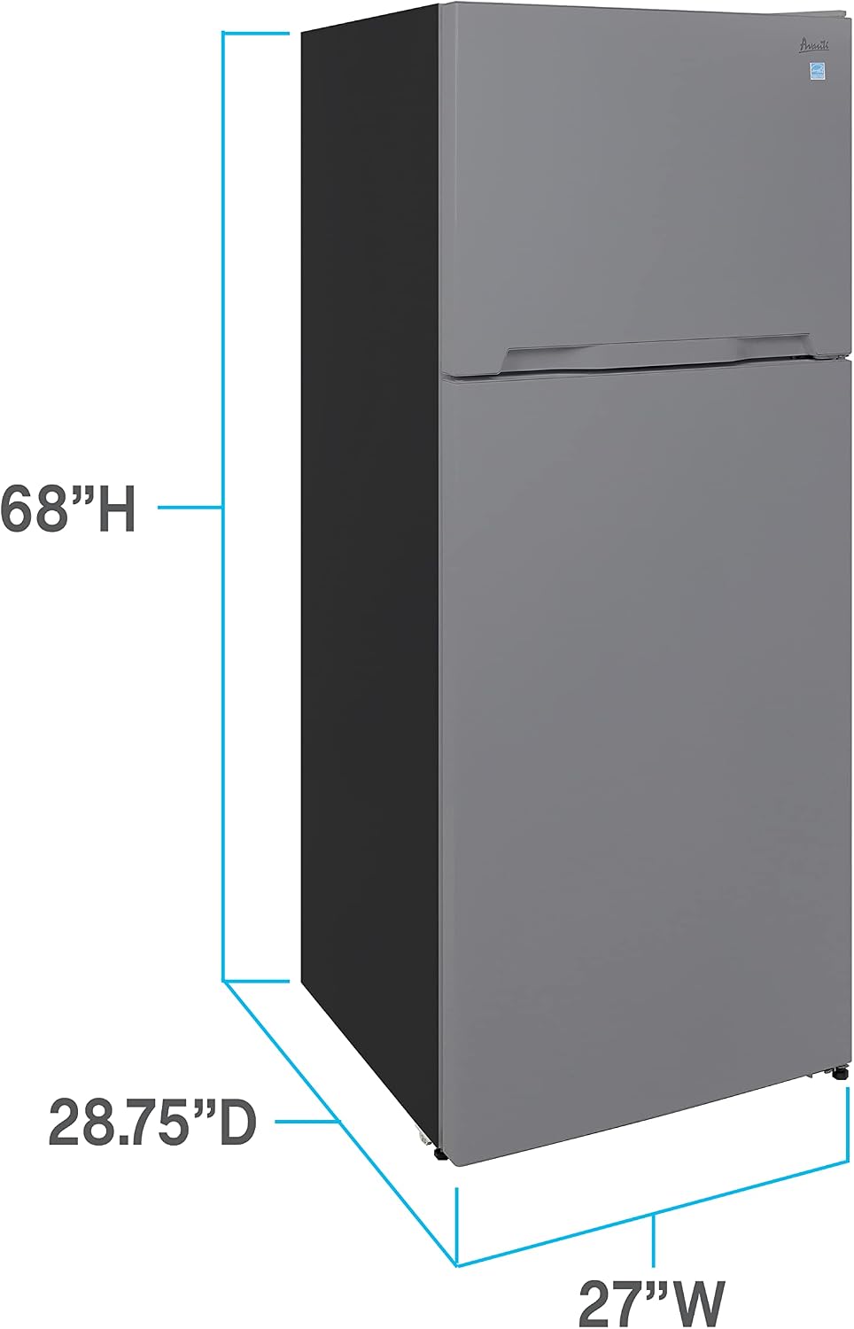 Avanti Apartment Refrigerator Freestanding Dual Door Design Fridge with Top Freezer, Adjustable Temperature Control and Frost Free Defrost, for Condo, House, Small Kitchen Use, 14.3-Cu.Ft, Metallic