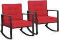 Tangkula Wicker Rocking Chair, Outdoor Glider Rattan Rocker Chair with Heavy-Duty Steel Frame, Patio Wicker Furniture Seat with 5' Thick Cushion for Garden, Porch, Backyard, Poolside (2, Red)