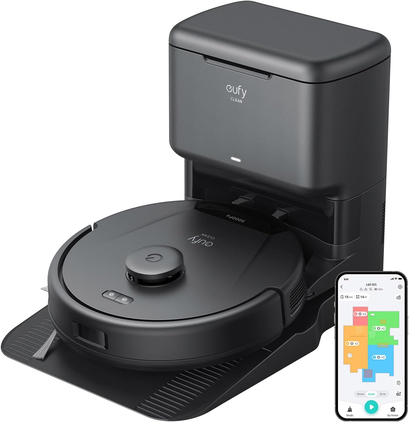 eufy L60 Robot Vacuum with Self Empty Station, Hair Detangling Technology, Up to 60 Days Hands Free Cleaning, 5,000 Pa Suction (Renewed)