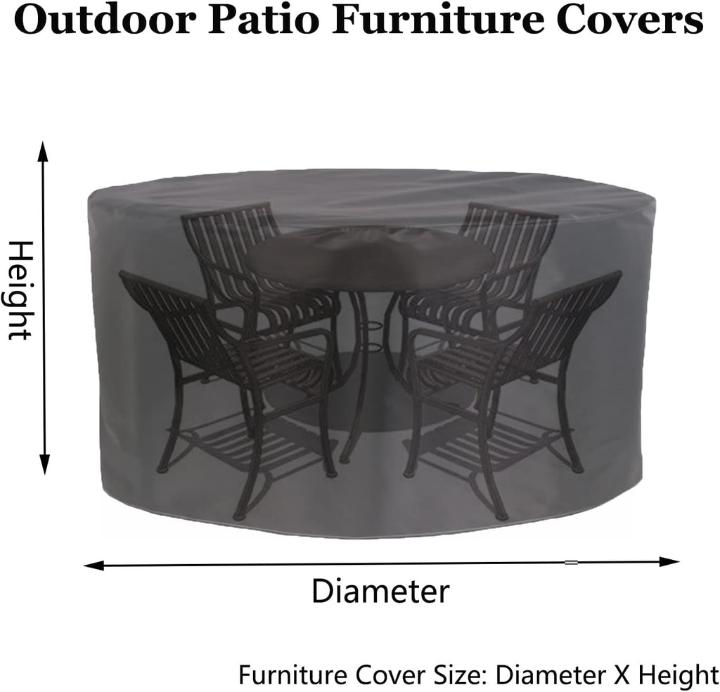 Waterproof Patio Furniture Set Cover 118' D x 47' H, Heavy Duty Gas BBQ Grill Cover, Outdoor Garden Table Set Cover, 420D Round All Weather Protection Covers (300x120cm)
