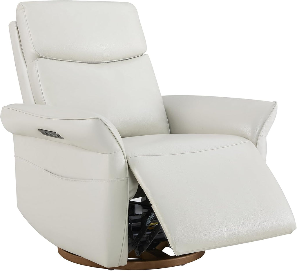 CHITA Genuine Leather Power Recliner Chair, Electric Triple-Motor Swivel Glider Nursery Rocking Chair with Adjustable Power Headrest and Lumbar Support, GREENGARD Gold Certified, Creamy Grey
