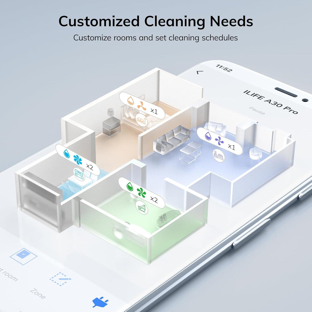 ILIFE A30 Pro Robot Vacuum and Mop, Self Emptying Station for 60 Days, 5000Pa Suction, LiDAR Navigation, No-Go Zones, 2.4G WiFi/App/Alexa/Remote Control, Clean Hard Floors to Medium-Pile Carpet, 110V