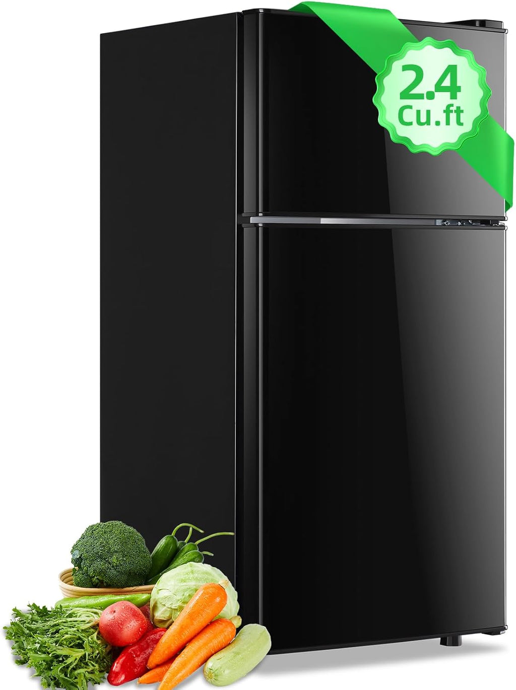 DEMULLER 2.4 Cu.ft Mini Fridge with Top Freezer Apartment Size Dual Door Compact Refrigerator for Personal Use Small Fridge with Egg tray, 7 Temperature Control For Dorm, Black