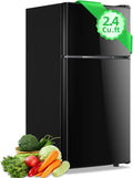 DEMULLER 2.4 Cu.ft Mini Fridge with Top Freezer Apartment Size Dual Door Compact Refrigerator for Personal Use Small Fridge with Egg tray, 7 Temperature Control For Dorm, Black
