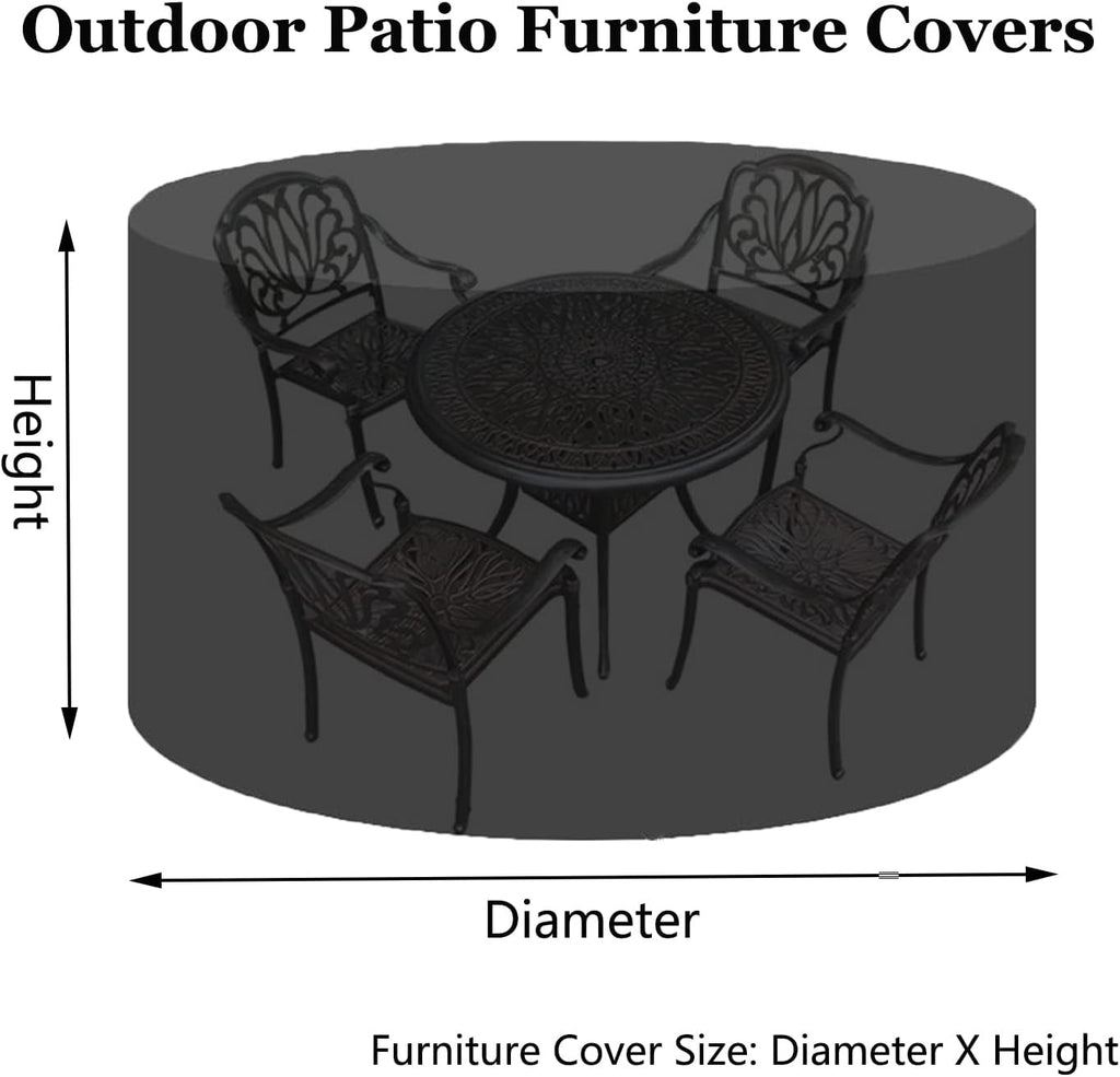 Outdoor Garden Table Set Cover 112' D x 39' H, Barbecue Gas Grill Cover, Round Waterproof Patio Furniture Set Cover, Dust Proof Furniture Protective Cover (285x100cm)