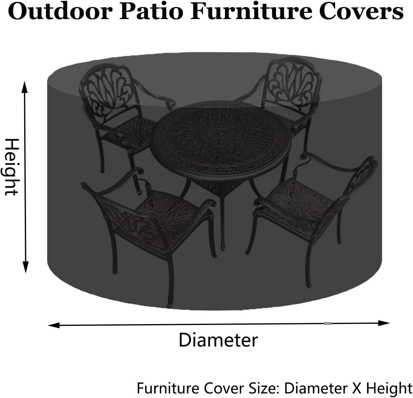 Outdoor Garden Table Set Cover 112' D x 39' H, Barbecue Gas Grill Cover, Round Waterproof Patio Furniture Set Cover, Dust Proof Furniture Protective Cover (285x100cm)