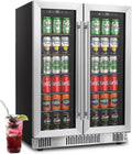 Erivess 24 inch Dual Zone Wine and Beverage Refrigerator Cooler, 5.4 Cubic/176 Can Large Fridge with Glass Front Door, Beer or Wine,Small Refrigerator with Adjustable Shelves and Digital Display