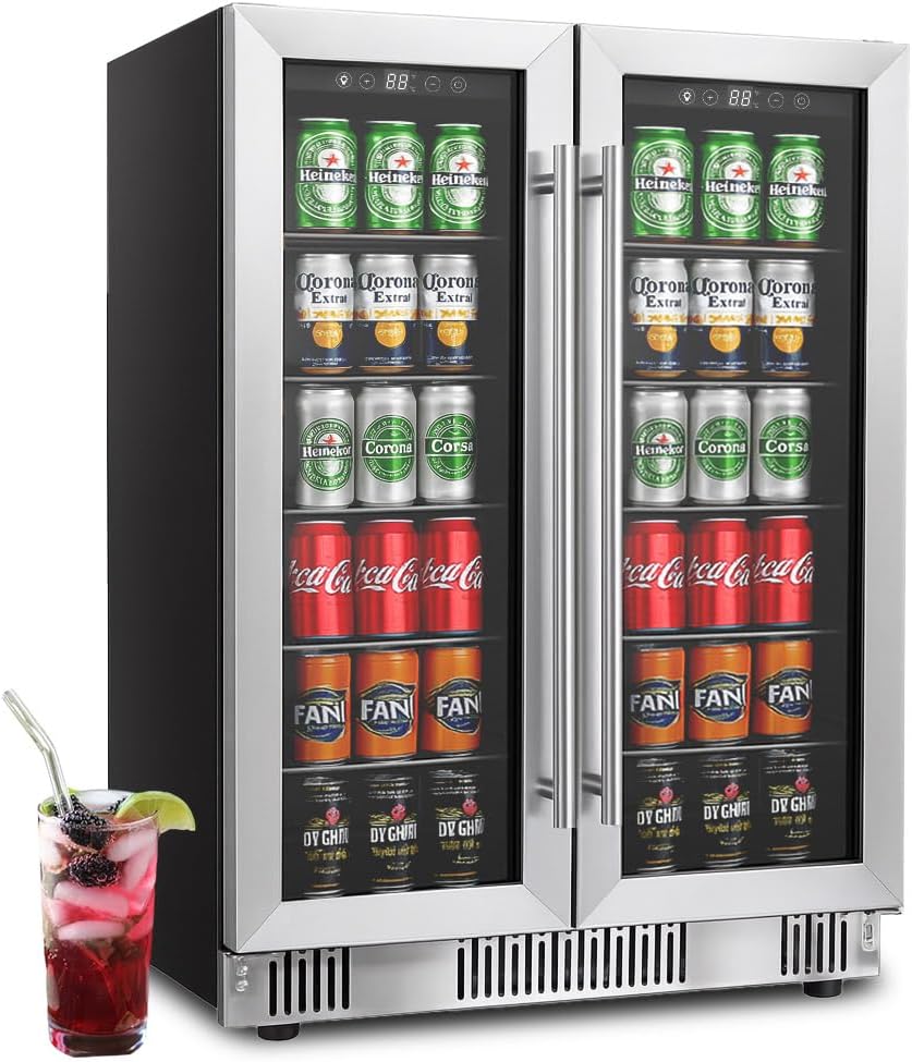 Erivess 24 inch Dual Zone Wine and Beverage Refrigerator Cooler, 5.4 Cubic/176 Can Large Fridge with Glass Front Door, Beer or Wine,Small Refrigerator with Adjustable Shelves and Digital Display