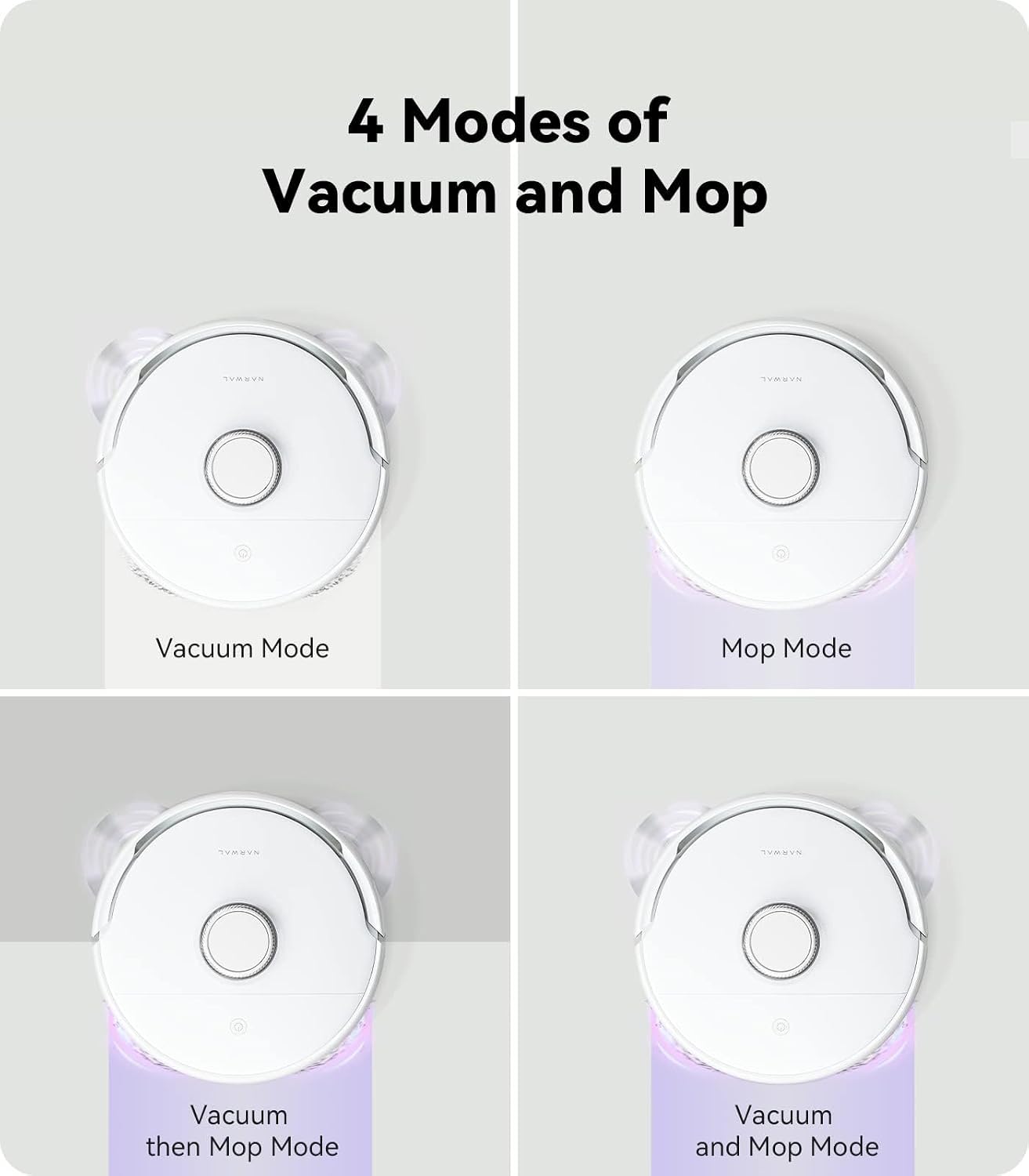 NARWAL Freo Robot Vacuum and Mop Comb, Washing & Drying, Dirt Sense Ultra Clean, Auto Add Cleaner, LCD Display, Smart Swing, Arcuate-Route, WiFi, APP Control, White (Renewed)