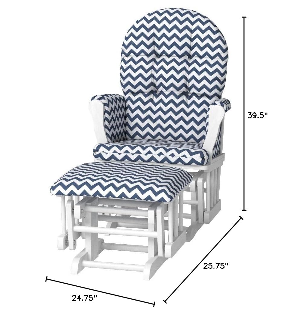 Windsor Glider and ottoman-white w/ navy chevron