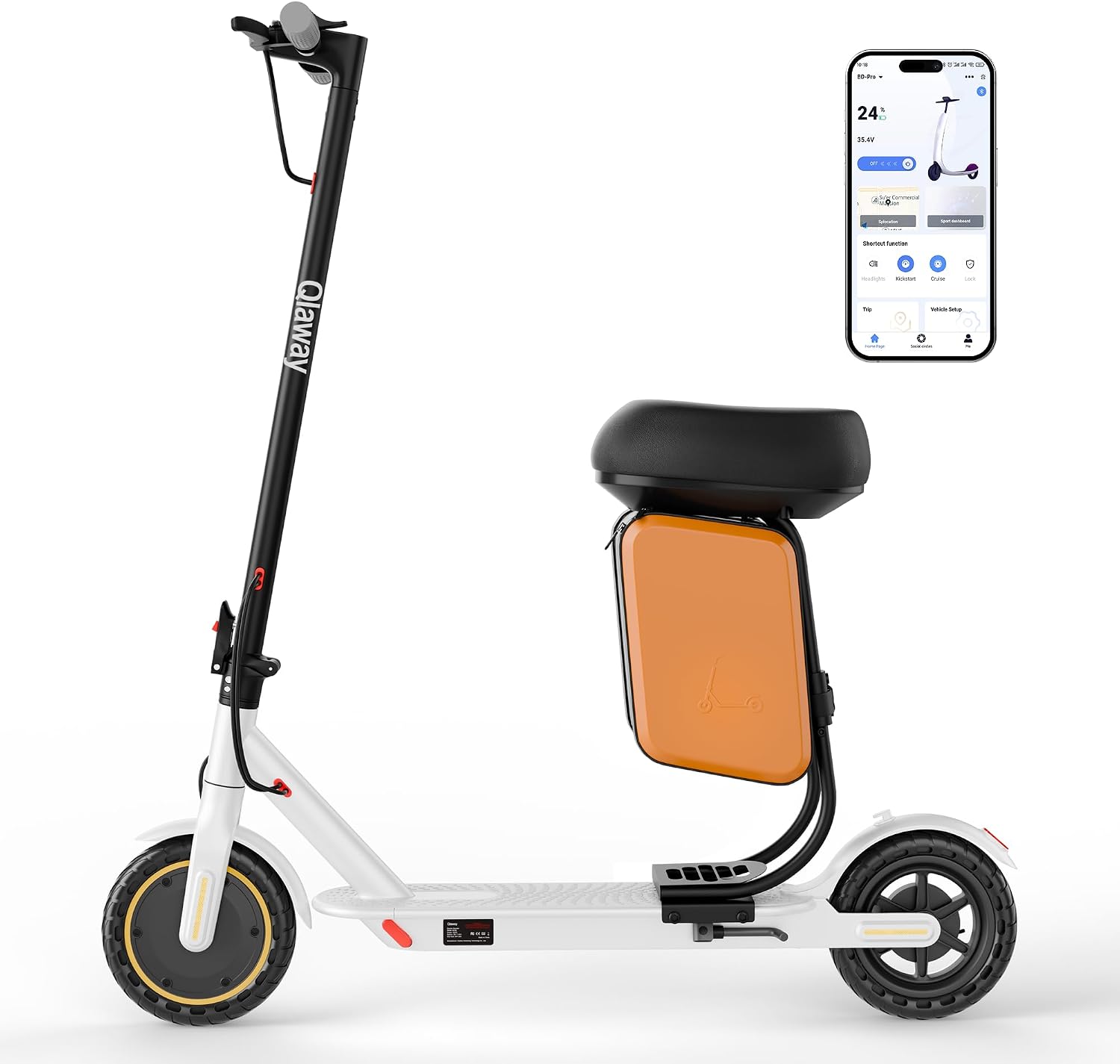 Qlaway Electric Scooter for Adults, 350W/500W Motor, 16-22 Miles Range, 8.5'/10' Solid Tires, Dual Braking & Suspension, Folding Portable Commuting E-Scooter with App