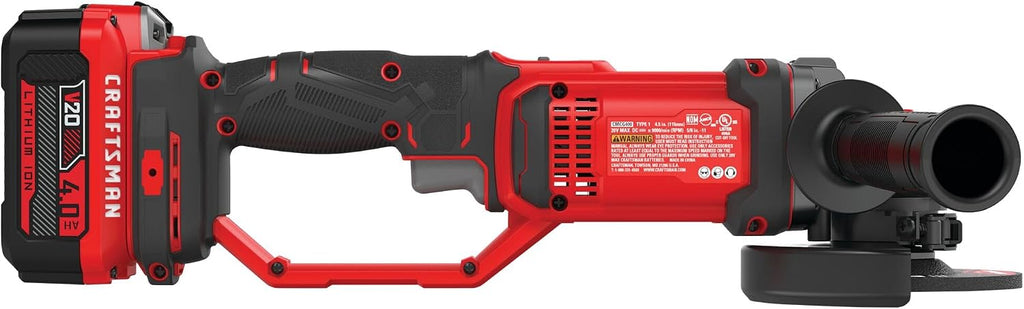 CRAFTSMAN V20 Cordless Angle Grinder Tool Kit, 4-1/2 inch, Battery and Charger Included (CMCG400M1)
