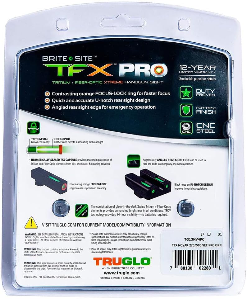 Truglo TFX PRO Handgun Sight, Glowing Shock Proof Tritium and Fiber Optic Night Sight for Handguns, Compact, Durable, and Snag Free Sight