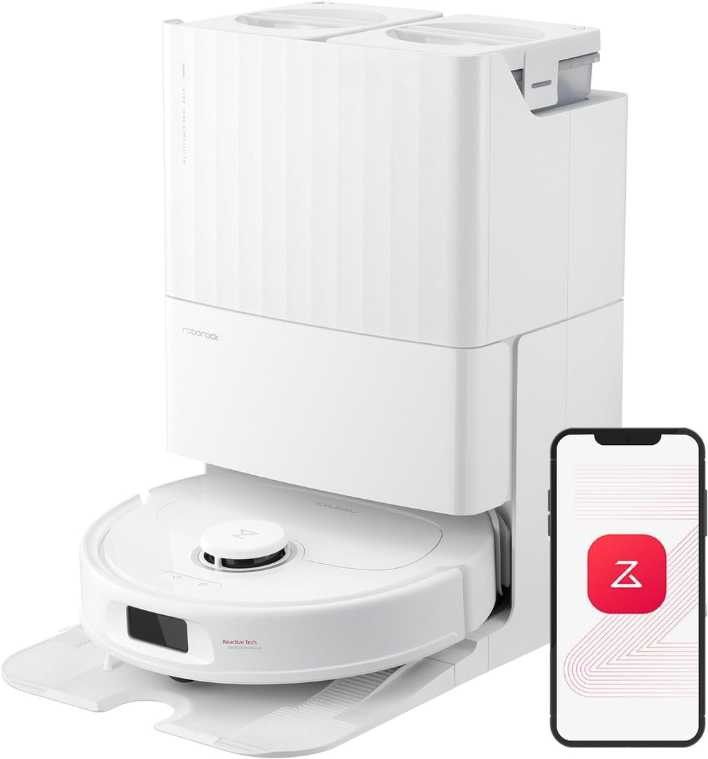 roborock Qrevo Plus Robot Vacuum and Mop with FlexiArm Design Edge Mopping, Self-Emptying, Auto Mop Washing & Drying, 7,000 Pa Suction, White (Renewed)