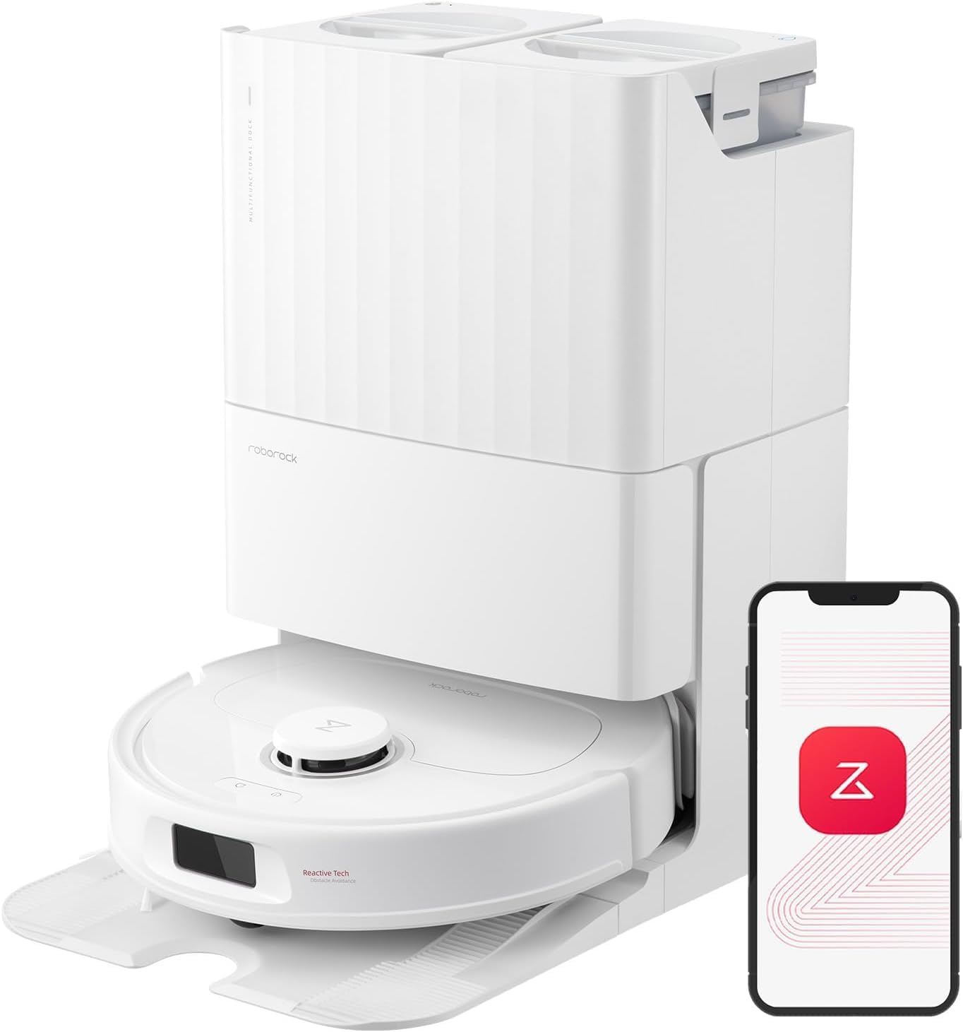roborock Qrevo Plus Robot Vacuum and Mop with FlexiArm Design Edge Mopping, Self-Emptying, Auto Mop Washing & Drying, 7,000 Pa Suction, White (Renewed)