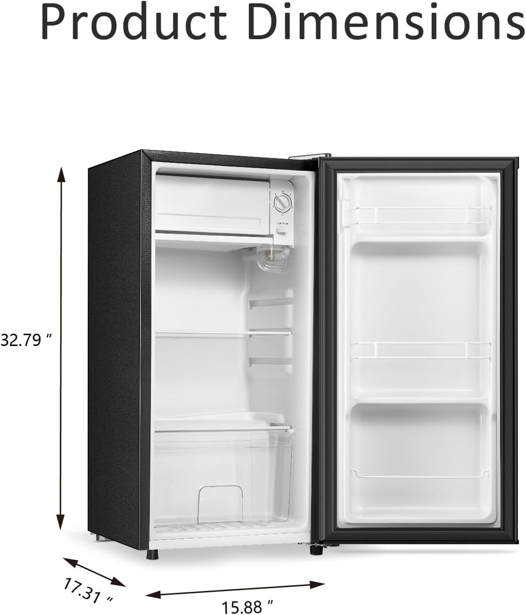 Seaoola Mini Fridge with Freezer, Single Door 3.1 Cu.Ft, Compact Mini Refrigerator, LED Light, Adjustable Thermostat, Removable Glass Shelves, Small Refrigerator for Dorm/Office/Bedroom(Black) (Black)
