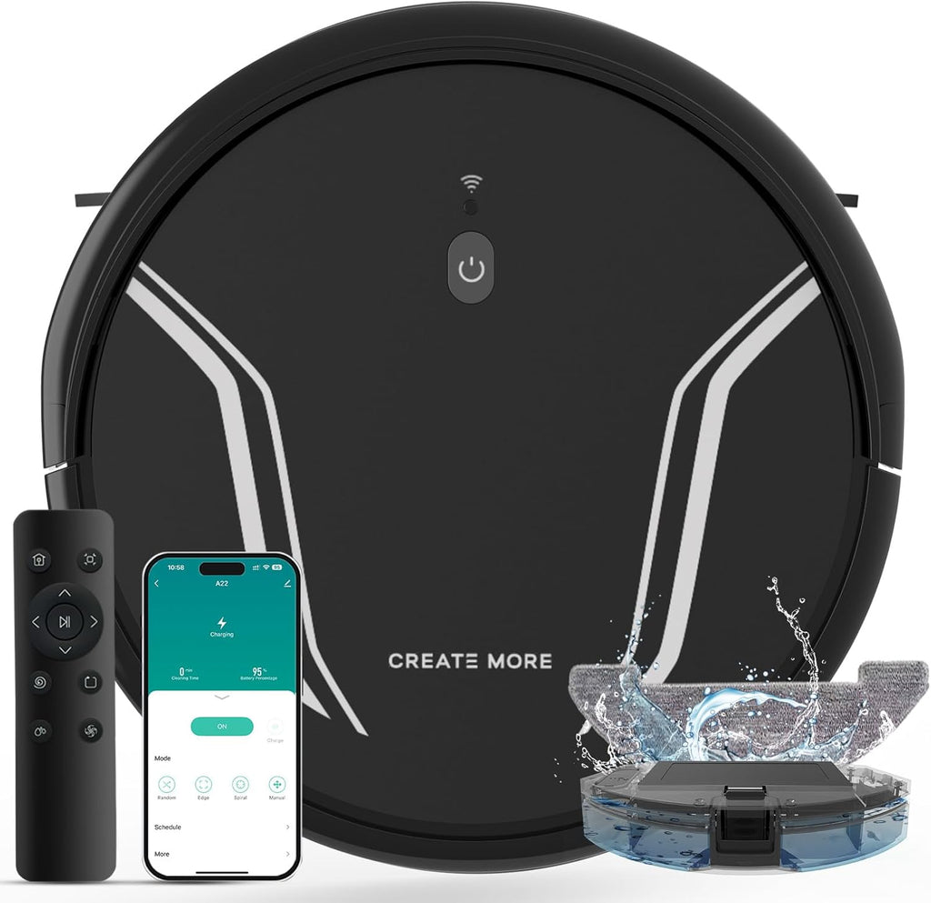 Bagotte Robot Vacuum and Mop Combo, 3-in-1 Robotic Vacuum Cleaner, 5000Pa Strong Suction with Auto Recharging,Tangle Free, Timing Function, App/WiFi/Voice/Remote for Hard Floor and Pet Hair
