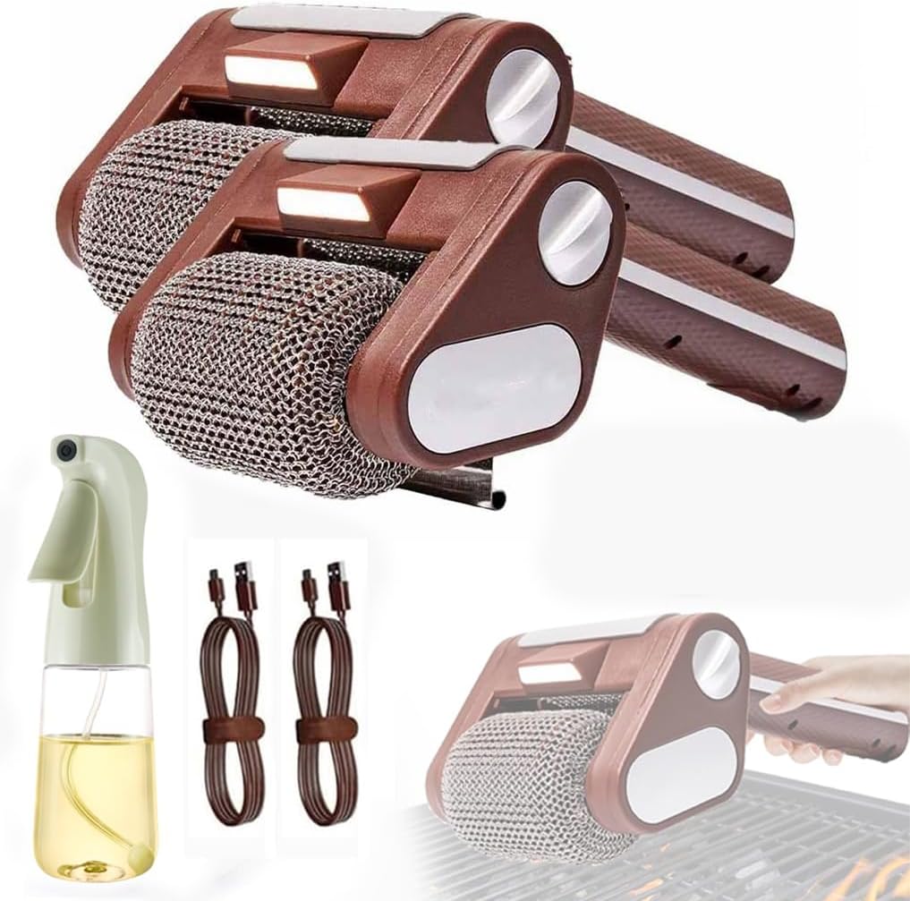 Cordless Rechargeable BBQ Tool, Electric Grill Cleaner Bristle Free with 350 RPM Stainless Roller, 304 Stainless Steel Power Roller, No Bristles, No Preheating (2)