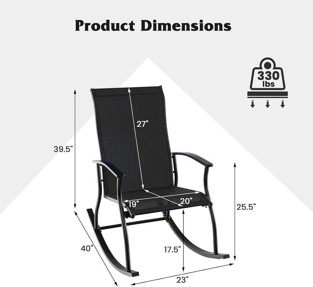 Giantex Outdoor Rocking Chair Set of 2 - Patio Rocking Chairs w/Breathable Backrest, Sturdy Metal Frame & Safe Ergonomic Design, Cozy Fabric Rocker for Backyard, Poolside, 330 lbs, Black