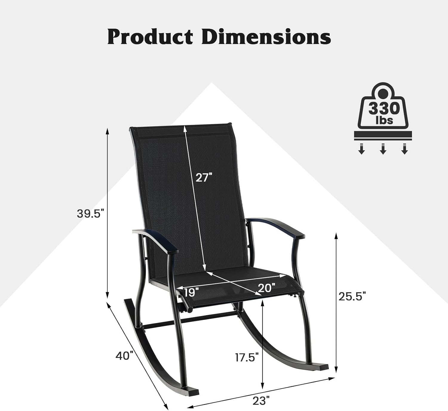 Giantex Outdoor Rocking Chair Set of 2 - Patio Rocking Chairs w/Breathable Backrest, Sturdy Metal Frame & Safe Ergonomic Design, Cozy Fabric Rocker for Backyard, Poolside, 330 lbs, Black
