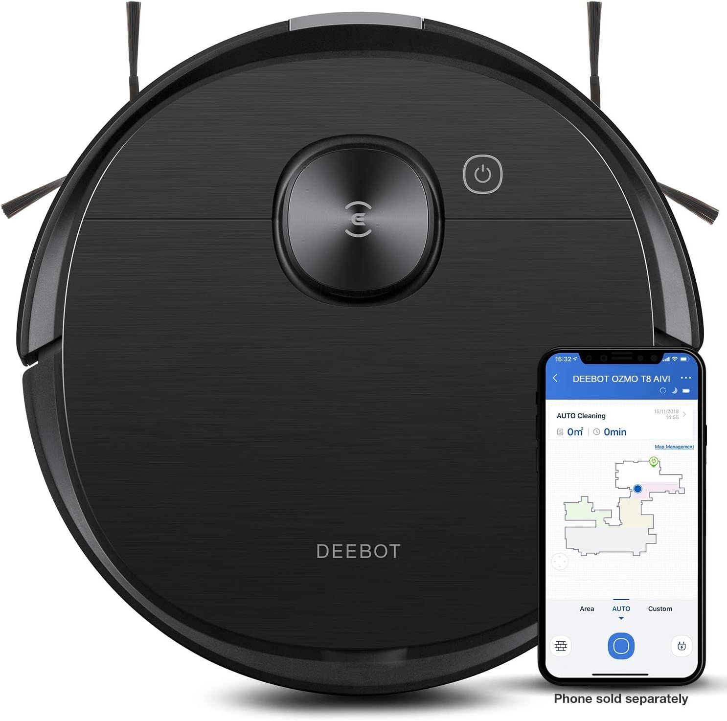 ECOVACS ROBOTICS - DEEBOT T8 AIVI Vacuum & Mop Robot with Advanced Laser Mapping and AI Object Recognition & Avoidance - Black(Renewed)