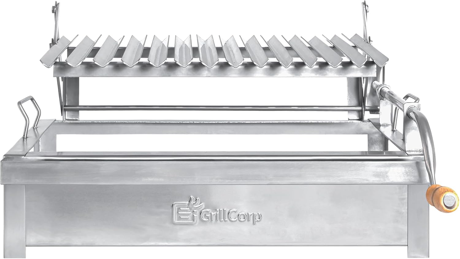 Medium Argentine Grill – Portable & Built-in 100% Stainless Steel BBQ with Lifting System & Drip Pan – Fits Medium Grillcorp Roasting Box – Outdoor Cooking & Camping Accessory