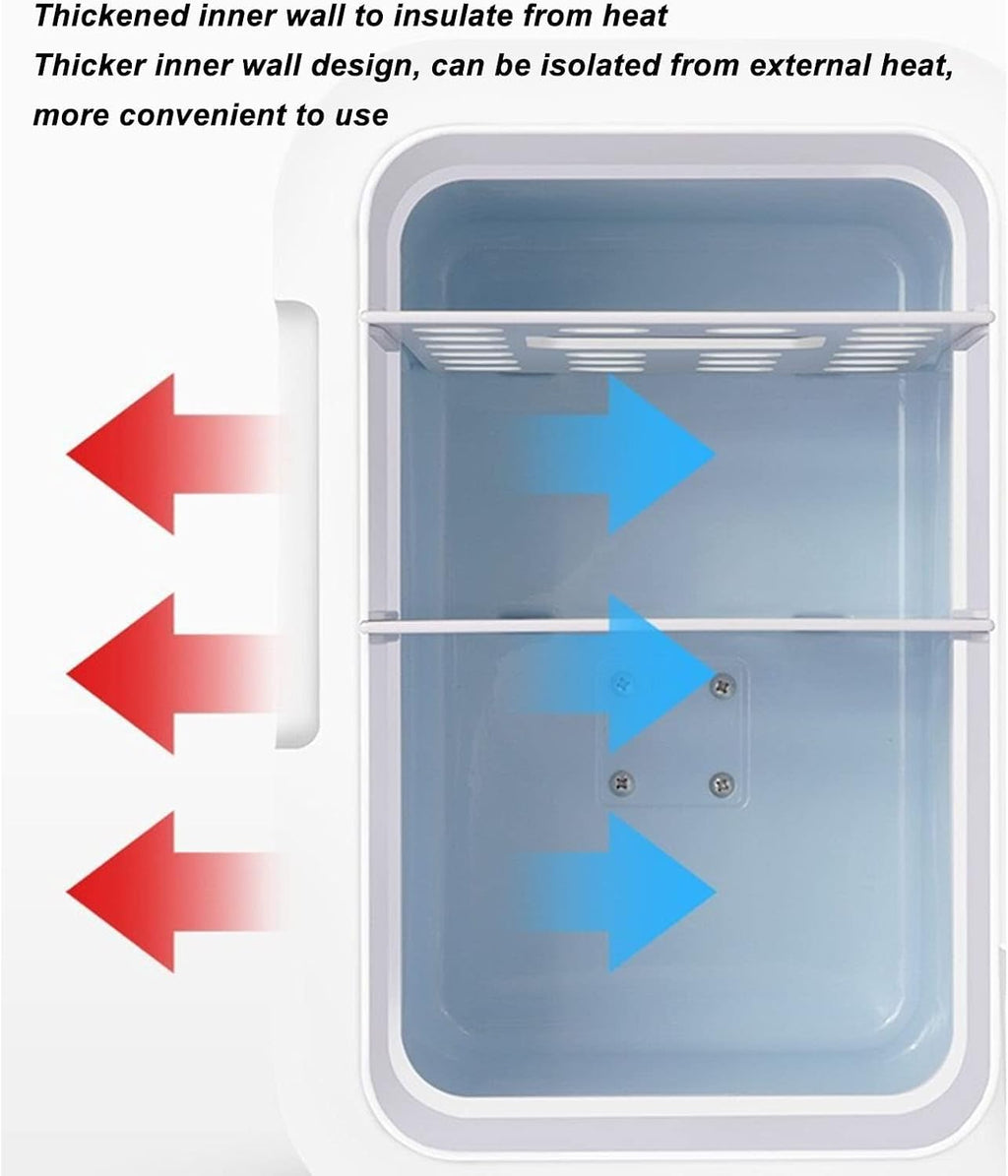 Asixxsix Mini Fridge, Quiet Dimmable LED Mirrored Beauty Fridge 8L Portable Electric Plug in Cooler & Warmer AC DC Small Refrigerator for Food, Drinks, Beauty & Makeup, Bedroom Car Office