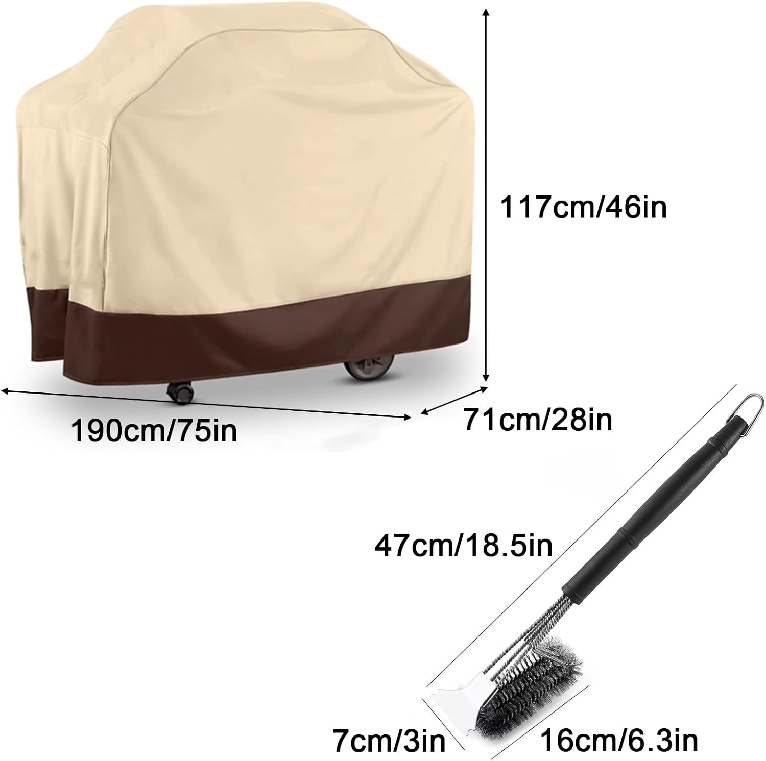 Heavy Duty Grill Cover 900D Oxford Cloth with PVC Liner, Outdoor Covers Waterproof Windproof Snowproof Sunproof, with Cinch Straps and Drawstring, with Grill Brush(Size:75 * 28 * 46in)