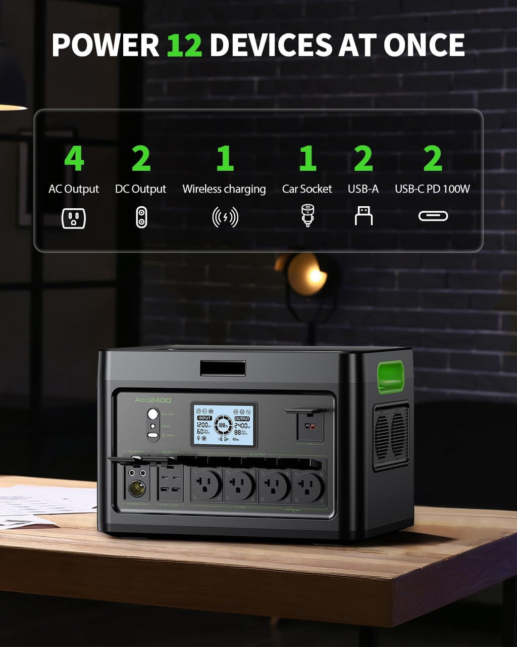 2400W Solar Generator with 2x100W Portable Solar Panels (ship separately), 1843Wh LiFePO4 Battery, Fast Charging, Portable Power Station for Home Backup Power, Camping,RVs