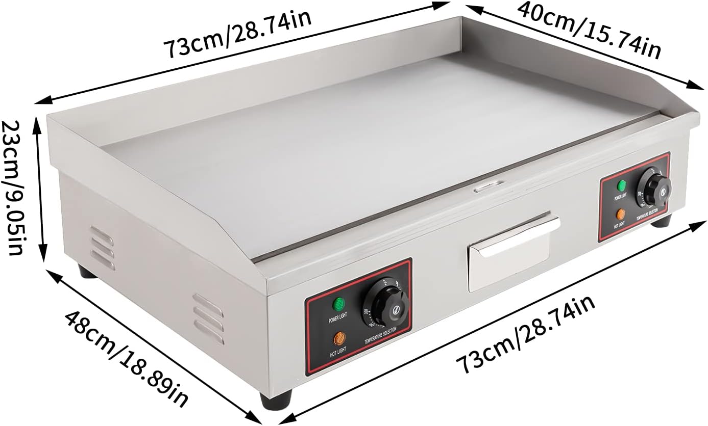 30' Commercial Electric Griddle, 110V 3000W Electric BBQ Countertop Griddle Flat Top Grill Hot Plate Adjustable Thermostatic Control Stainless Steel Restaurant Grill for Kitchen