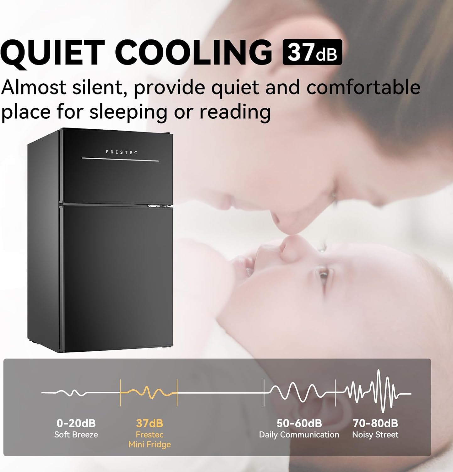 Mini Fridge with Freezer 3.2 Cu.Ft. 2 Door Refrigerator and Freezer Small Fridge for Bedroom Home Office Dorm, Small Drink Chiller, 37 dB Low Noise, Black