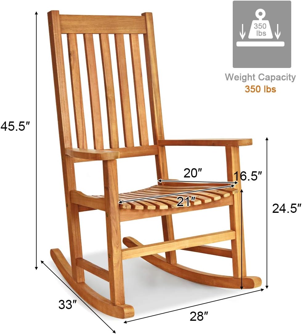 Giantex Rocking Chair Acacia Wood Frame Outdoor& Indoor for Garden, Lawn, Balcony, Backyard and Patio Porch Rocker (1, Natural)