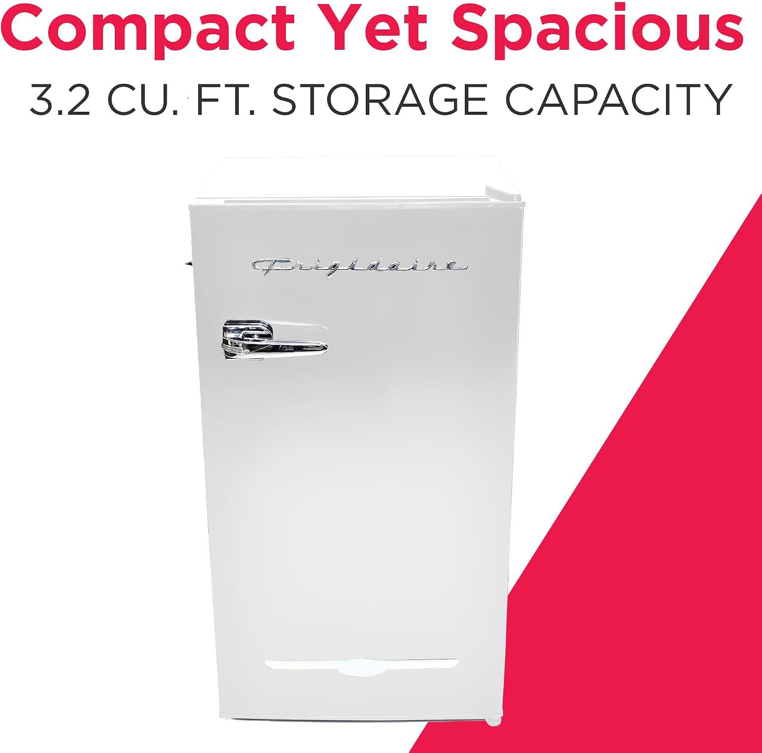 Frigidaire Retro Compact Fridge with Chiller, 3.2 cu ft Countertop Fridge with Built-In Bottle Opener, Compact Refrigerator for Office, Bedroom, Dorm Room or Cabin - 18.7'D x 19.01'W x 33.27'H (White)
